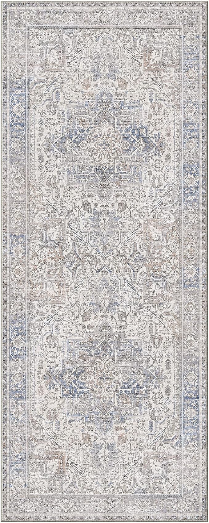 GENIMO 2'6"x6 Runner Rugs for Hallway, Machine Washable Non Slip Vintage Retro Rugs, Low Pile Lightweight Thin Print Rug for enrtyway, Corridor, Home Office, Kitchen, Khaki Blue