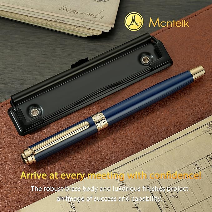 MCNTEIK 317 Fountain Pen,Stunning Luxury Piano Lacquer,18K Gilded Nib(Medium),Gorgeous 24K Gold Finish, Ink Converter,Nice Gift for Men&Women-Elegant,Executive,Fancy Pens for Writing, BU-M