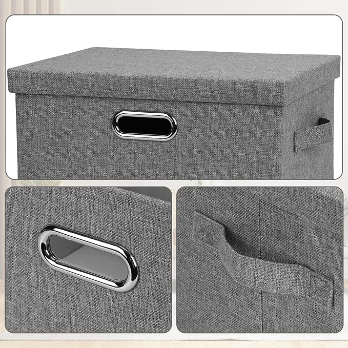 Graciadeco Medium 15" 21 Quart Collapsible Stackable Storage Bins with Lids, 5 Packs Grey Foldable Fabric Closet Boxes Heavy-duty Linen Cube Baskets Container for Bedroom Office (15 x 11 x 8)