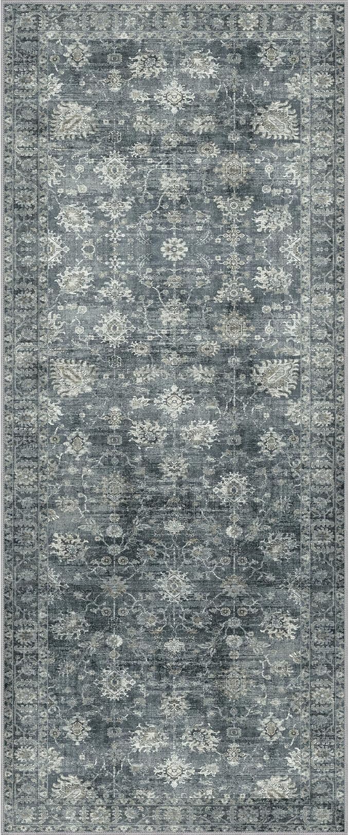 GENIMO Runner Rug 2'6''x6 Non Slip Machine Washable Vintage Hallway Runner Rug, Low Pile Lightweight Rugs for Entryway, Hallway, Kitchen and Corridor, Ashen Taupe