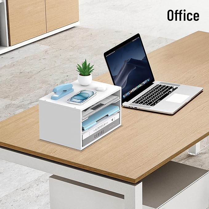 SHARKWOODS Wood Desk Organizer, 3 Tier Paper Tray Organizer for Desk with Adjustable Storage Shelves, Desktop File Organization Paper Sorter Mail Holder for Office Home Classroom, White