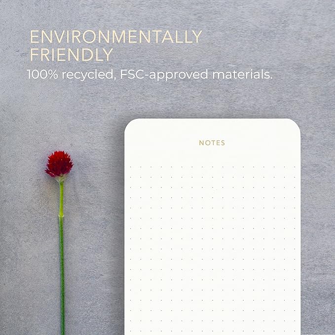 Pinesman - Elegant Desk Notepads for Professionals, Executive's Memo Pads, Minimalist, Gold Foiled, Dotted Layout, 3 Pack, 225 Sheets Total (75 Each), 6.3" x 3.9”, 80 GSM, Eco-friendly, FSC™ Certified Small Notepad