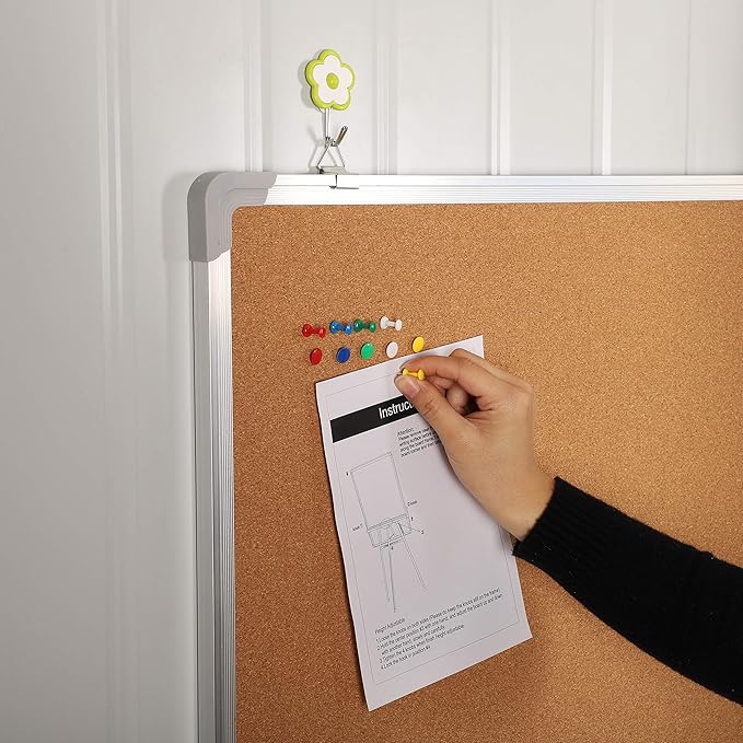 Cork Board Set for Wall - Bulletin Corkboard 30 x 20 in with 10 Thumb Tacks - Wall Hanging Message Memo Pin Board Tackboard Organizer for Home, Office, Desk and Cubicle (30x20 in)