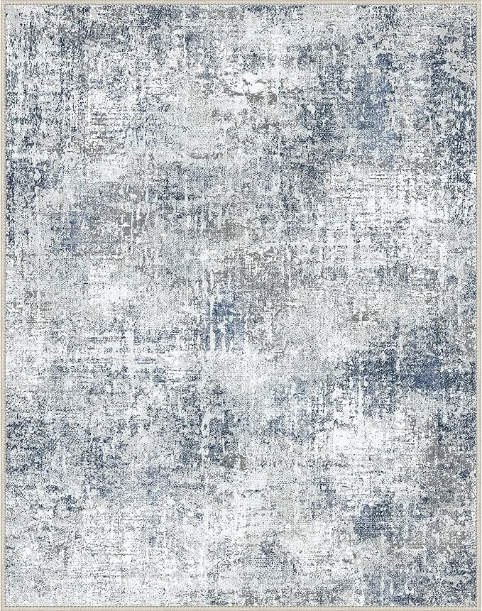 GENIMO Washable Area Rugs for Living Room, 8x10 Modern Non Slip Rugs, Low Pile Lightweight Soft Print Rug for Bedroom, Dining Room, Home Office, Washed Light Denim Blue