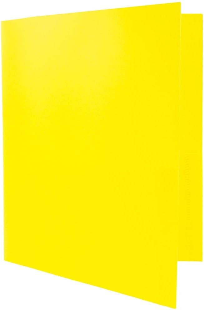 JAM PAPER Plastic 2 Pocket POP Folders - Durable School Folders with Metal Prongs Fastener Clasps - Yellow - Bulk 48/Pack