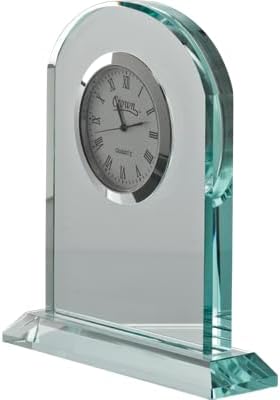 Crown Awards Emerald Crystal Clock – Personalized Jade‑Tone Desk Clock with Custom Engraving – Elegant Gift & Recognition Award Timepiece