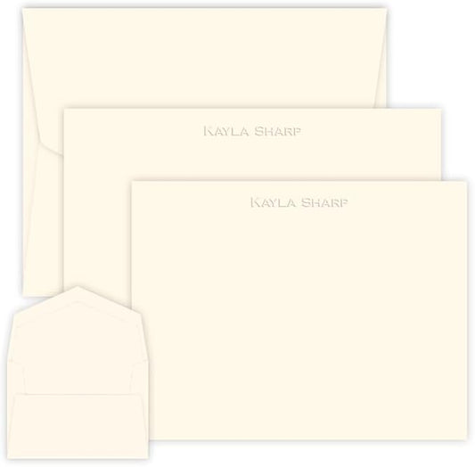 Personalized Embossed Flat Note Cards Set – Custom Blind Embossed Stationery with Envelopes – Premium Embossed Correspondence & Thank You Cards – Made in USA - 100 Pieces (2 Paper Sizes)