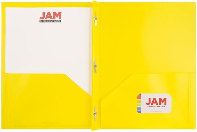 JAM PAPER Plastic 2 Pocket POP Folders - Durable School Folders with Metal Prongs Fastener Clasps - Assorted Fashion Colors - Bulk 48 Folders/Box (8 Assorted Packs of 6)