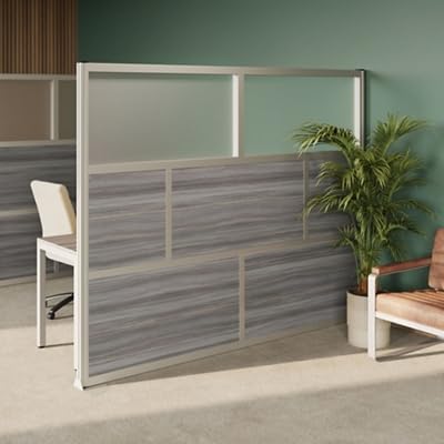 NBF Office Partitions - Cubicle Privacy Panel Wall Divider - Modern Room Separator with Quick Assembly - Indoor Laminate Free Standing Portable Room Divider Panel - 76" H x 96" W (Gray)