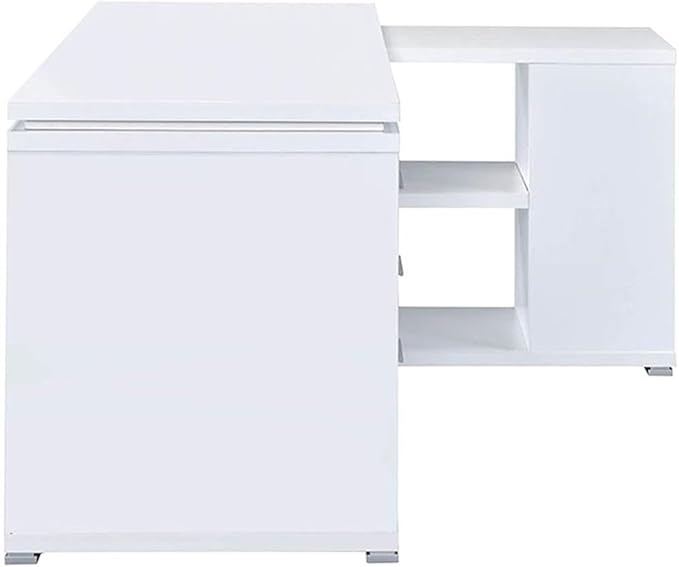 Pemberly Row L Shape Corner Storage Desk in White, Letter/Legal File, 5 Bookshelves