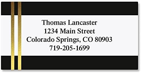 Colorful Images Black and Double Gold Foil Metallic Return Address Mailing Labels, Personalized with Names & Addresses, Set of 144 Custom Self Adhesive, Easy Peel Flat Label Sheets, 1-⅛ ”x 2-¼” Size