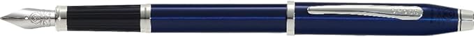 Cross Century II Translucent Blue Lacquer with Chrome Plated Appointments and Polished Stainless Steel Medium Nib Fountain Pen
