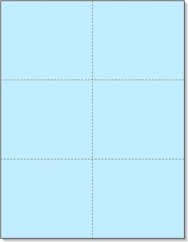 Limited Papers (TM) 8.5x11 Perforated Paper, 20/50 Pound, 75 GSM, Variety of Perforation Sizes and Colors, for Forms, Tickets, Postcards, Business Cards. (Blue, 6 up)