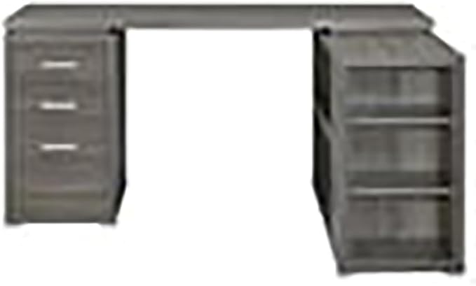 Pemberly Row L Shape Corner Storage Desk in Weathered Gray, Letter/Legal File, 5 Bookshelves