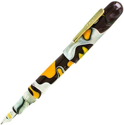 Conklin All American Fountain Pen in Yellowstone – Broad Nib, Unique Yellow, Brown & White Design – Ideal Gift for Professionals & Pen Enthusiasts