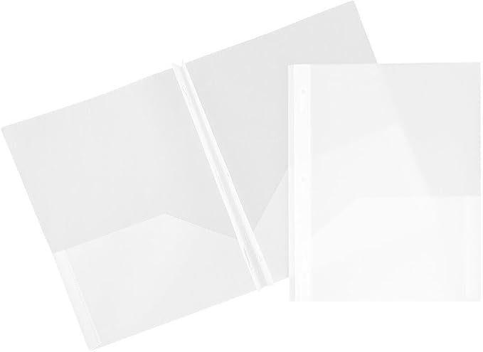 JAM PAPER Plastic Color Pop Folders - 2 Pocket Durable Folders with Metal Prongs Fastener Clasps - Clear - 3/Pack