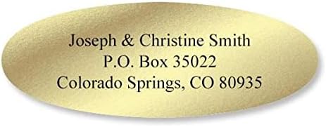 Colorful Images Gold Foil Oval Return Address Mailing Labels, Personalized with Names & Addresses, Set of 240 Custom Self Adhesive, Easy Peel [Metallic] Flat Label Sheets, 1-⅛ ”x 2-¼” Size