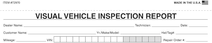 Visual Vehicle Inspection Report – 2-Part Carbonless Vehicle Checklist, Snap-Out Auto Service Forms, Fleet Maintenance Logs, Car Checkup Sheets - White & Canary 8.5"×11" - Pack of 250