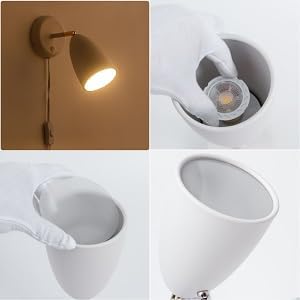 Ahaloye Set of 2 White Wall Sconce Finished Rotatable Simplicity Wall Mount Lighting Fixture for Bedroom Living Room,Plug-in or Hardwire