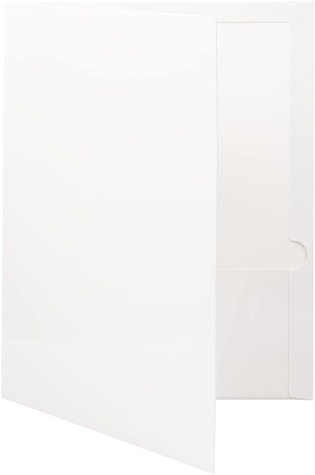 JAM PAPER Laminated Two Pocket Glossy School Folders - Letter Size - High Gloss White - 6/Pack