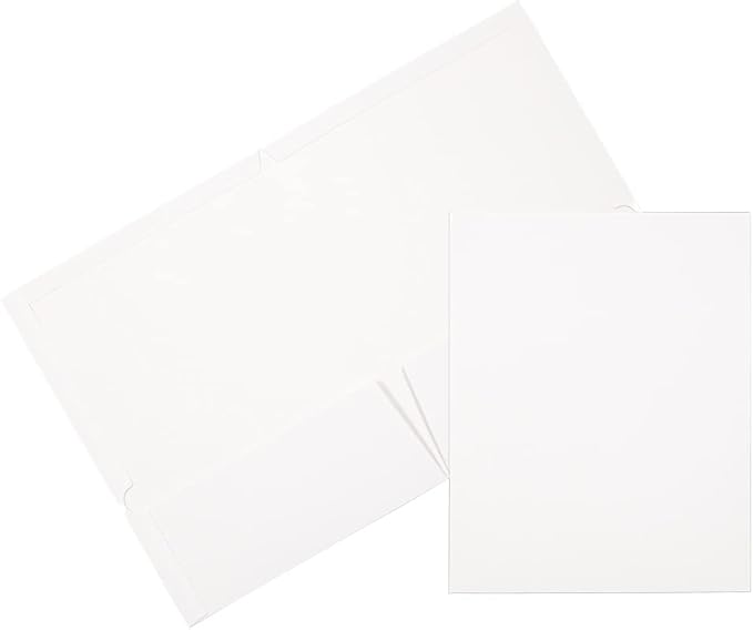 JAM PAPER Laminated Two Pocket Glossy School Folders - Letter Size - High Gloss White - 6/Pack