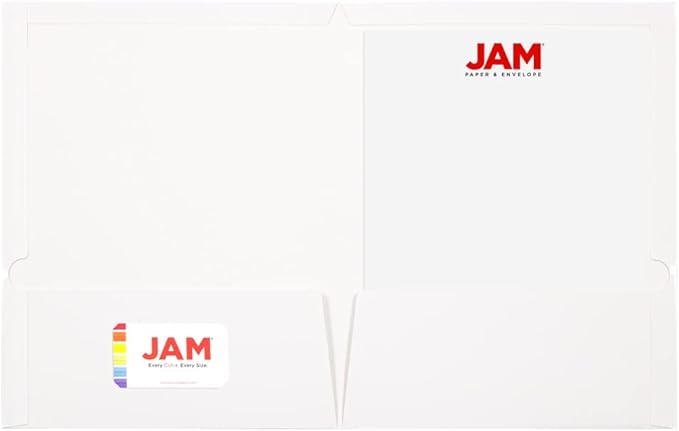 JAM PAPER Laminated Two Pocket Glossy School Folders - Letter Size - High Gloss White - 6/Pack