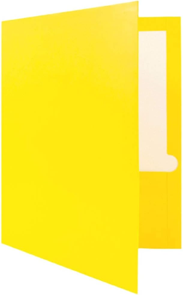 JAM PAPER Laminated Two Pocket Glossy School Folders - Letter Size - High Gloss Yellow - 6/Pack
