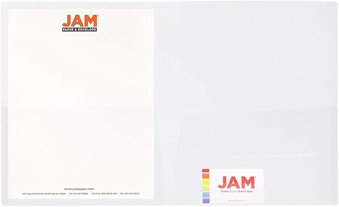 JAM PAPER Plastic Light Weight Flexible Two Pocket Presentation Folders - Clear - 12/Pack