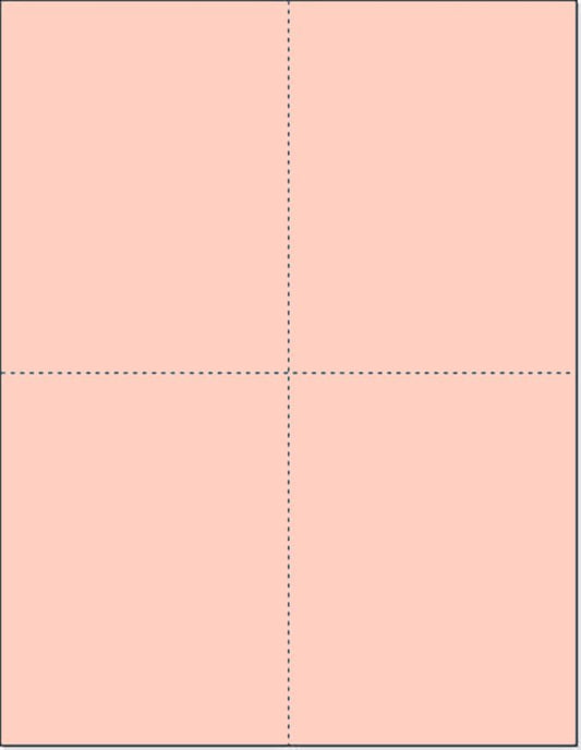 Limited Papers (TM) 8.5x11 Perforated Paper, 20/50 Pound, 75 GSM, Variety of Perforation Sizes and Colors, for Forms, Tickets, Postcards, Business Cards. (Peach, 4 up – 1 Hor. & 1 Ver.)