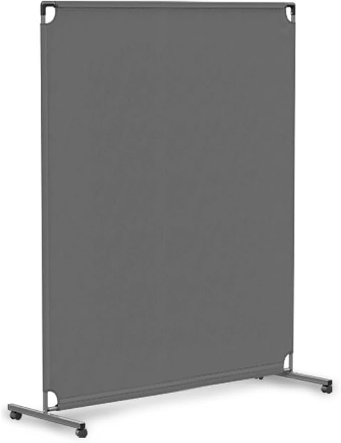 Steel-AID 50-inch Rolling Privacy Room Divider - Freestanding Office Wall Partition with Non See-Through Blackout Screen - Sturdy & Durable Iron Frame - Rolling Wheels - Black, White, Gray & Blue