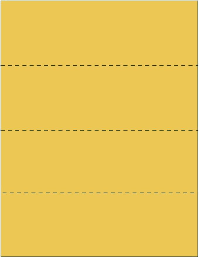 Limited Papers (TM) 8.5x11 Perforated Paper, 20/50 Pound, 75 GSM, Variety of Perforation Sizes and Colors, for Forms, Tickets, Postcards, Business Cards. (Gold, 4 up - horizontal every 2.75")