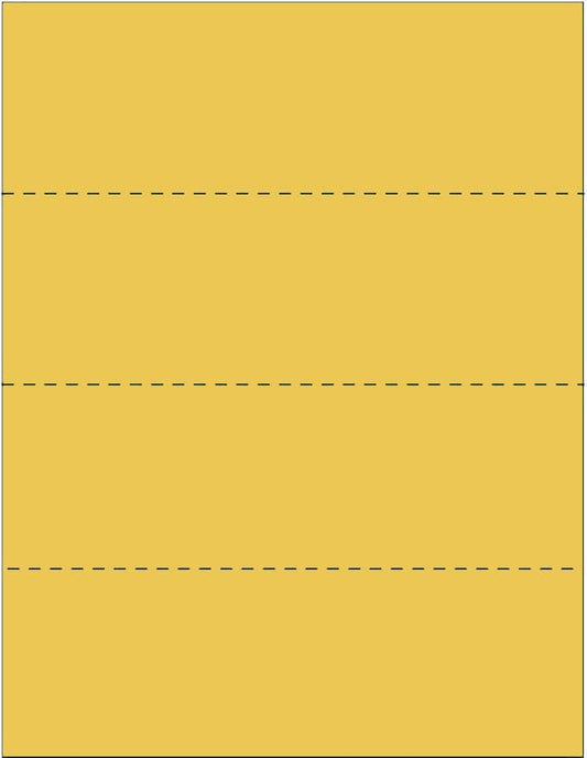 Limited Papers (TM) 8.5x11 Perforated Paper, 20/50 Pound, 75 GSM, Variety of Perforation Sizes and Colors, for Forms, Tickets, Postcards, Business Cards. (Gold, 4 up - horizontal every 2.75")