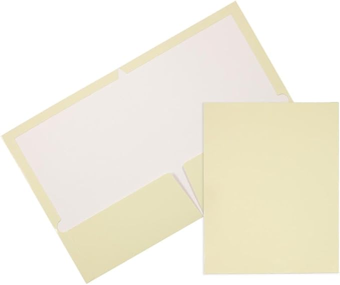 JAM PAPER Laminated Two Pocket Glossy Folders - Ivory - 3/Pack