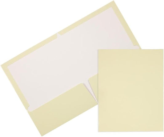 JAM PAPER Laminated Two Pocket Glossy Folders - Ivory - 3/Pack