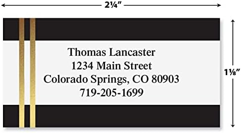 Colorful Images Black and Double Gold Foil Metallic Return Address Mailing Labels, Personalized with Names & Addresses, Set of 144 Custom Self Adhesive, Easy Peel Flat Label Sheets, 1-⅛ ”x 2-¼” Size
