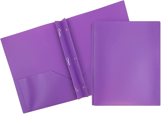 JAM PAPER Plastic Color POP Folders - 2 Pocket Durable Folders with Metal Prongs Fastener Clasps - Assorted Fashion Colors - 6/Pack