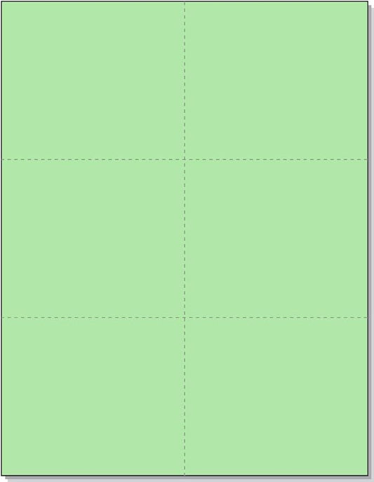 Limited Papers (TM) 8.5x11 Perforated Paper, 20/50 Pound, 75 GSM, Variety of Perforation Sizes and Colors, for Forms, Tickets, Postcards, Business Cards. (Green, 6 up)