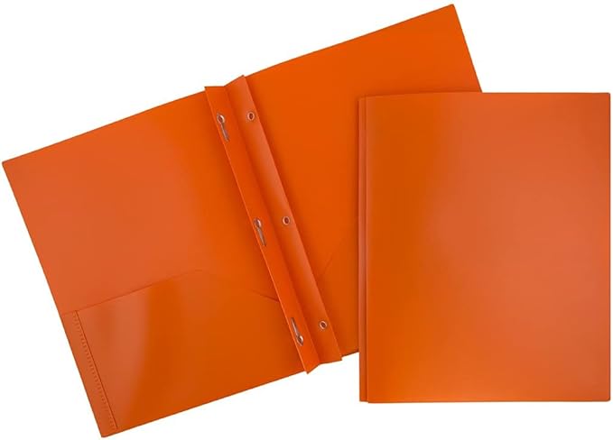 JAM PAPER Plastic Color POP Folders - 2 Pocket Durable Folders with Metal Prongs Fastener Clasps - Assorted Fashion Colors - 6/Pack