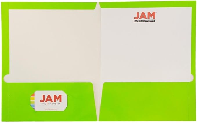 JAM PAPER Laminated Two Pocket Glossy Folders - Lime Green - 3/Pack