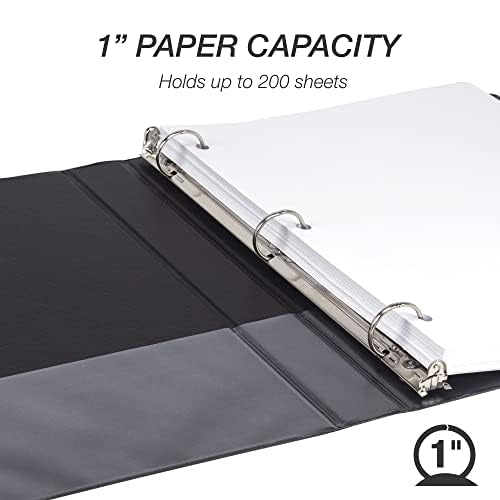 Samsill 1 Inch 3 Ring Binder, Made in USA, Economy Round Ring, Clear View Cover, 200 Sheet Capacity - for School, Home, Office - Black