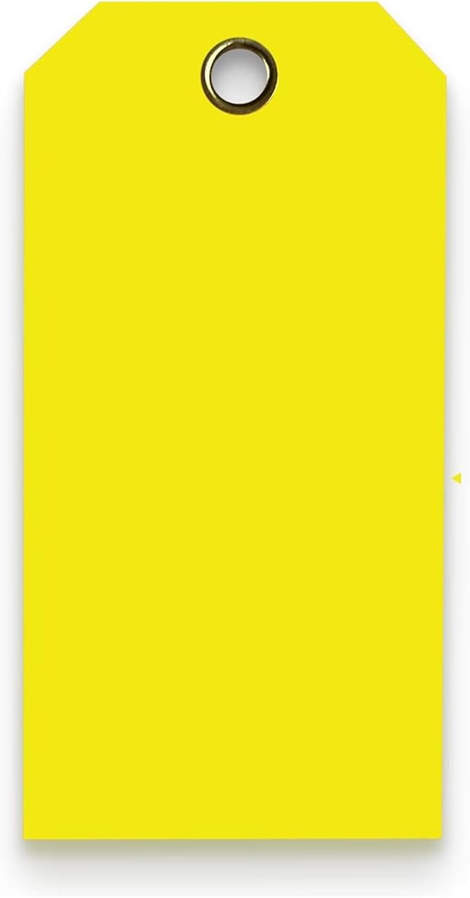 Tags 4 Less 15 Mil Waterproof Plastic Tags, Pack of 100 – 3” x 6” Heavy Duty Plastic Tags for Labeling, Outdoor Tagging, Equipment Labeling, Luggage, Valves & More (Yellow)