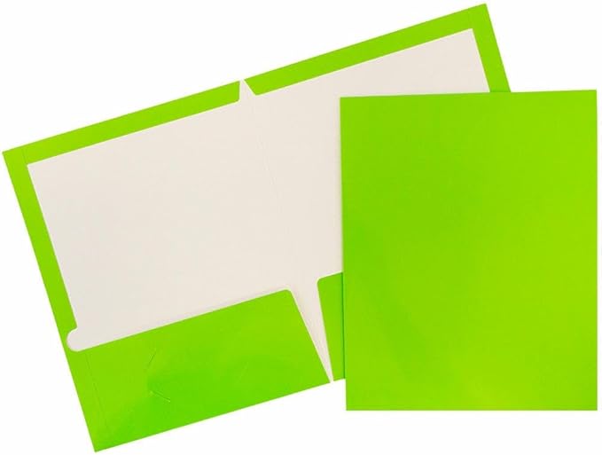 JAM PAPER Laminated Two Pocket Glossy Folders - Lime Green - 3/Pack