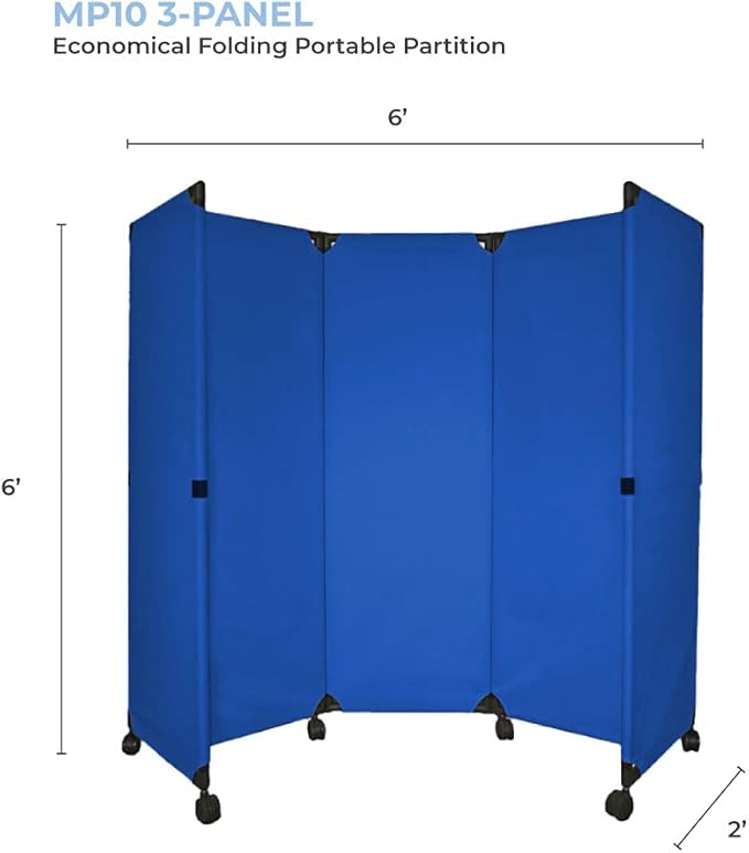 Versare MP6 Portable Folding Wall Partition | Economical 3 Panel Design | Portable Room Divider On Wheels | Adjustable, Freestanding Setup | Multiple Widths