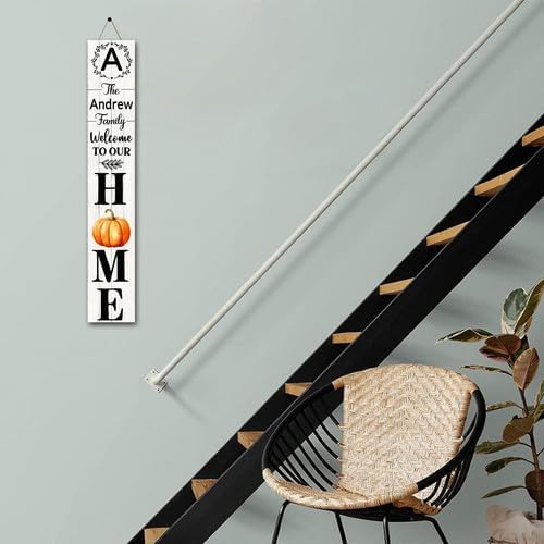 SRongmao Welcome To Our Home Porch Sign Personalized Welcome Sign for Front Door Custom Family Name Signs Standing Vertical Rustic Farmhouse Pumpkin Decor for Front Door Wall Decor