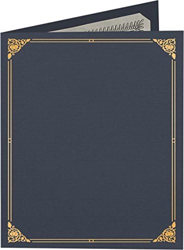LUXPaper 9.5" x 12" Certificate Holders | Nautical Blue Linen | Embossed Gold Foil Floral Border | 100lb. Cover | 25 Qty