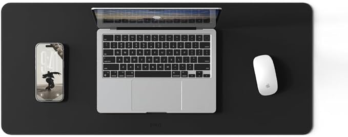 POUT TekDec Mat – Vegan Leather Desk Pad (31.5×13.4in / 80×34cm), Water-Resistant Surface, Anti-Slip Base, Scratch & Heat Protection, Multi-Functional Writing & Mouse Pad – Danish Black