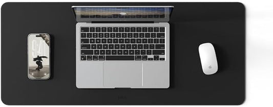 POUT TekDec Mat – Vegan Leather Desk Pad (31.5×13.4in / 80×34cm), Water-Resistant Surface, Anti-Slip Base, Scratch & Heat Protection, Multi-Functional Writing & Mouse Pad – Danish Black