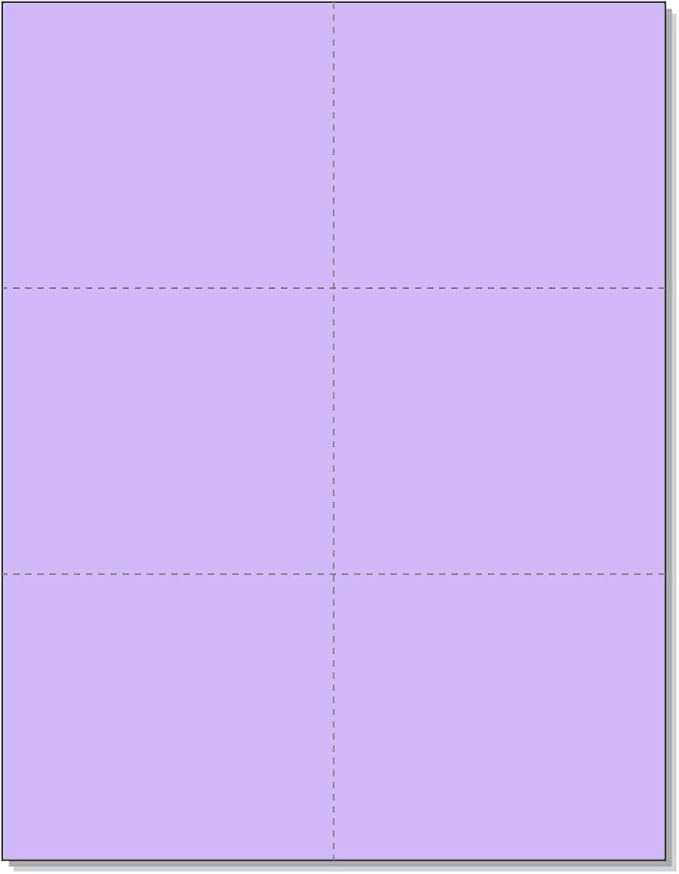Limited Papers (TM) 8.5x11 Perforated Paper, 20/50 Pound, 75 GSM, Variety of Perforation Sizes and Colors, for Forms, Tickets, Postcards, Business Cards. (Lavender/orchid, 6 up)