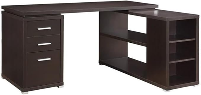 Pemberly Row L Shape Corner Storage Desk in Brown Cappuccino, Letter/Legal File, 5 Bookshelves