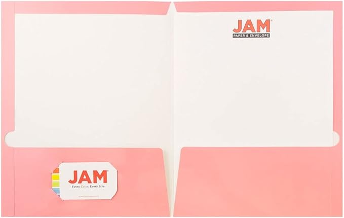 JAM PAPER Laminated Two Pocket Glossy School Folders - Letter Size - High Gloss Baby Pink Pastel - 6/Pack